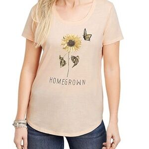 Maurices Soft Pink Orange Peach Coral Homegrown Graphic T-Shirt Size Large